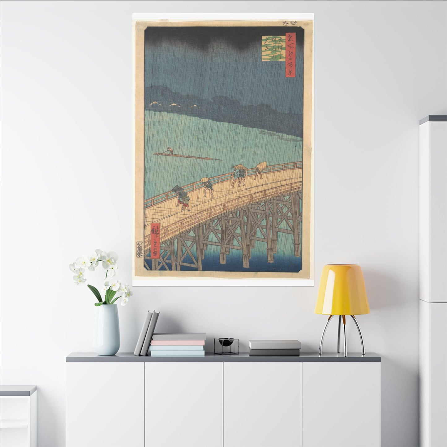Sudden Shower over Shin-Ōhashi Bridge and Atake (Ōhashi Atake no yūdachi), from the series One Hundred Famous Views of Edo (Meisho Edo hyakkei)