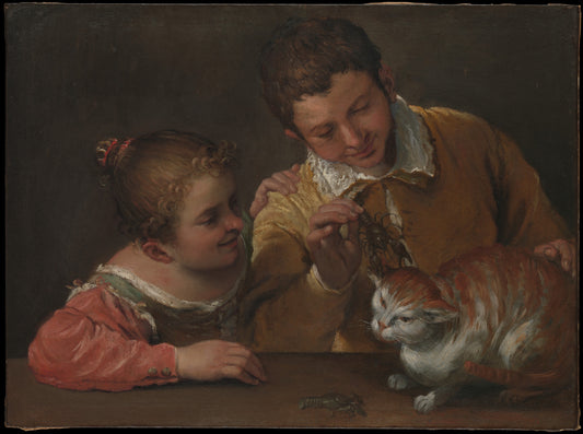 Two Children Teasing a Cat — Museum Quality Canvas Print | Gallerivm